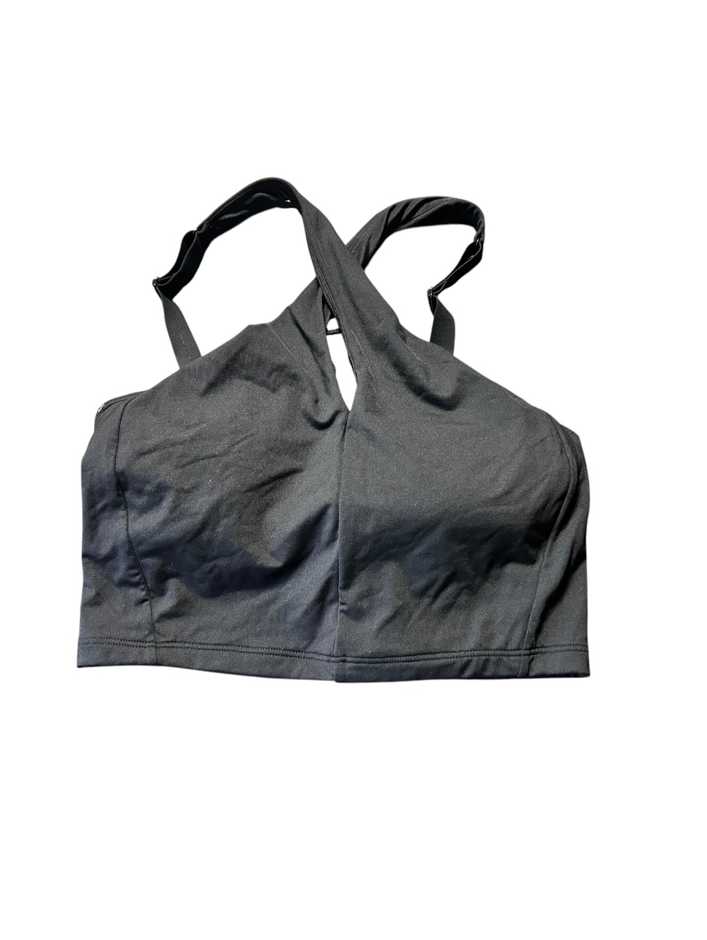 Athleta black high neck halter Crossed front keyhole Bikini Swim Top size S New